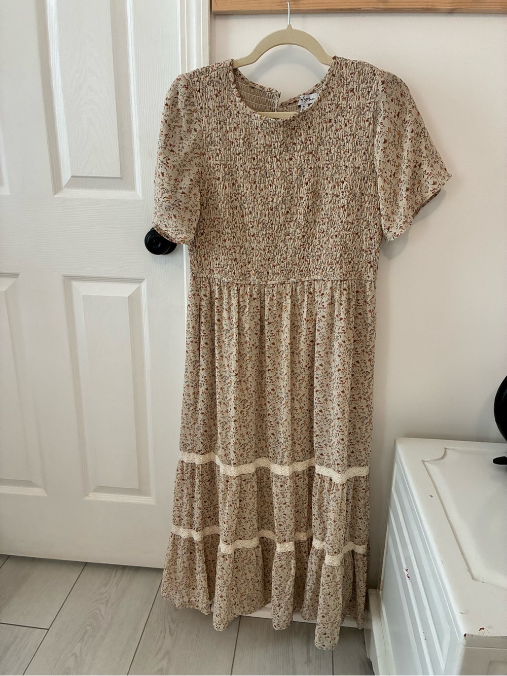 Roolee Cream Floral Midi Dress